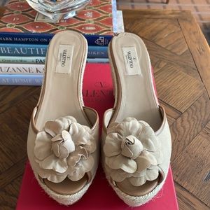 Valentino flower tan wedges- in mint condition!